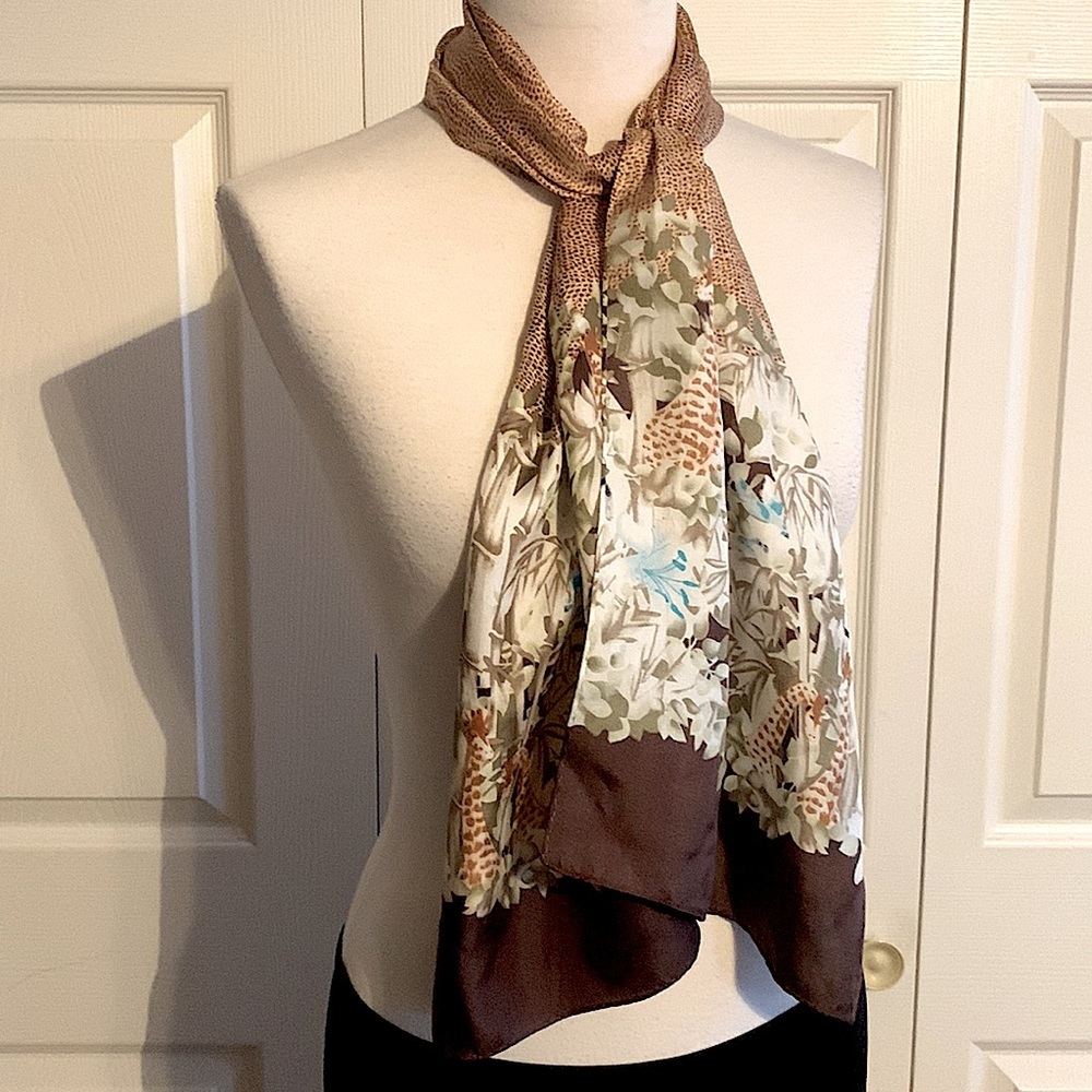 Adrienne Landau Studio Silk Floral Animal  Scarf